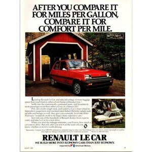 1980 Renault Le Car Hatchback Vintage Print Ad Red Covered Bridge 80s Wall Art